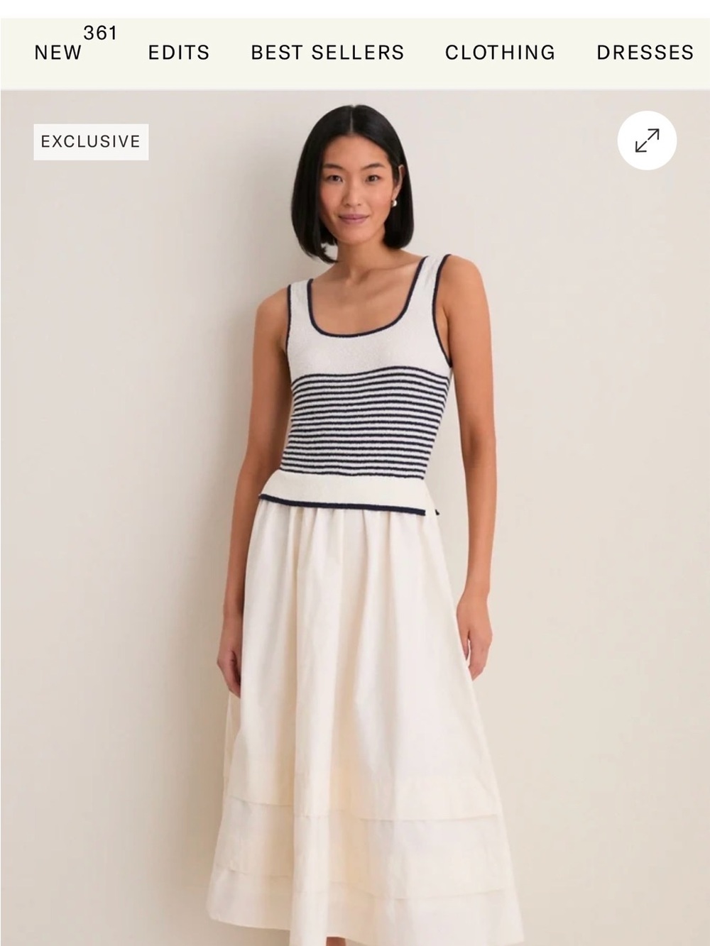 Moon River Cream Midi Dress with Navy Striped Bodice